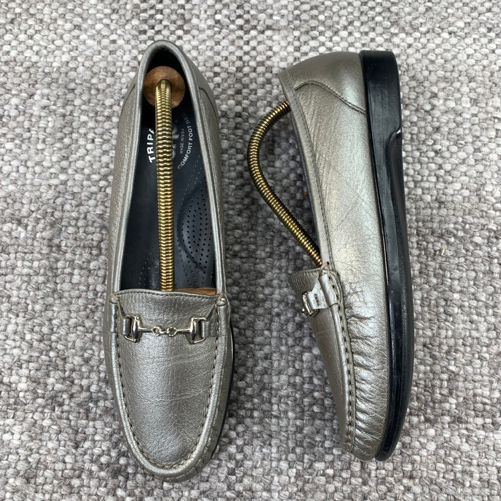 SAS Hope Loafers Womens 9.5 S Pewter Metallic Leather Horsebit Tripad USA
